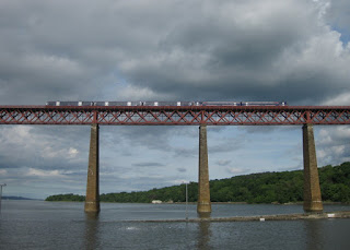 Train traversing the Forth Bridge, South Queensferry, Scotland