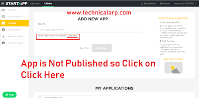 Click on Click Here  as App is not published so no URL for App -Technical Arp