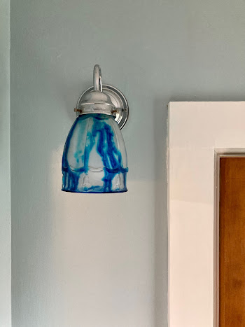 blue and cream light fixture