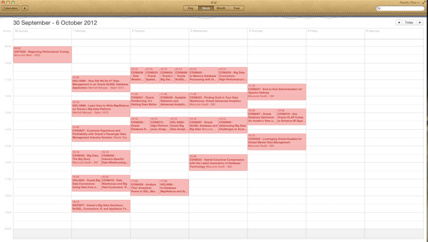 OOW Calendar for Data Warehousing and Big Data