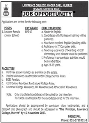 Jobs in Lawrence College Ghora Gali