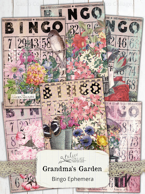 Grandma's Garden Junk Journal Bingo Ephemera