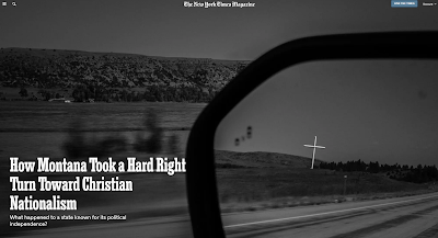 screen shot of black and white photo from a car window in Montana of white cross near roadsie