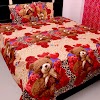 kajims 144 TC Polycotton Double 3D Printed Bedsheet   (Pack of 1, Red Heart and Red Roses, Brown, Taady)  