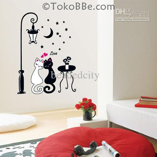 Wall Sticker Kucing Love Malam Hari | Eceran Grosir Jam Tangan