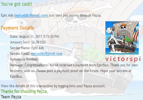 Pago recibido de Epicbux no scam