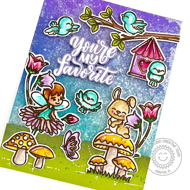 Sunny Studio Stamps: Little Birdie Card by Kavya (featuring Garden Fairy, Bunnyville, Home Sweet Gnome, Lovey Dovey)