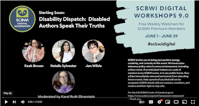 screen shot from the SCBWI digital workshop panel, Disability Dispatch - full description in the blog post below