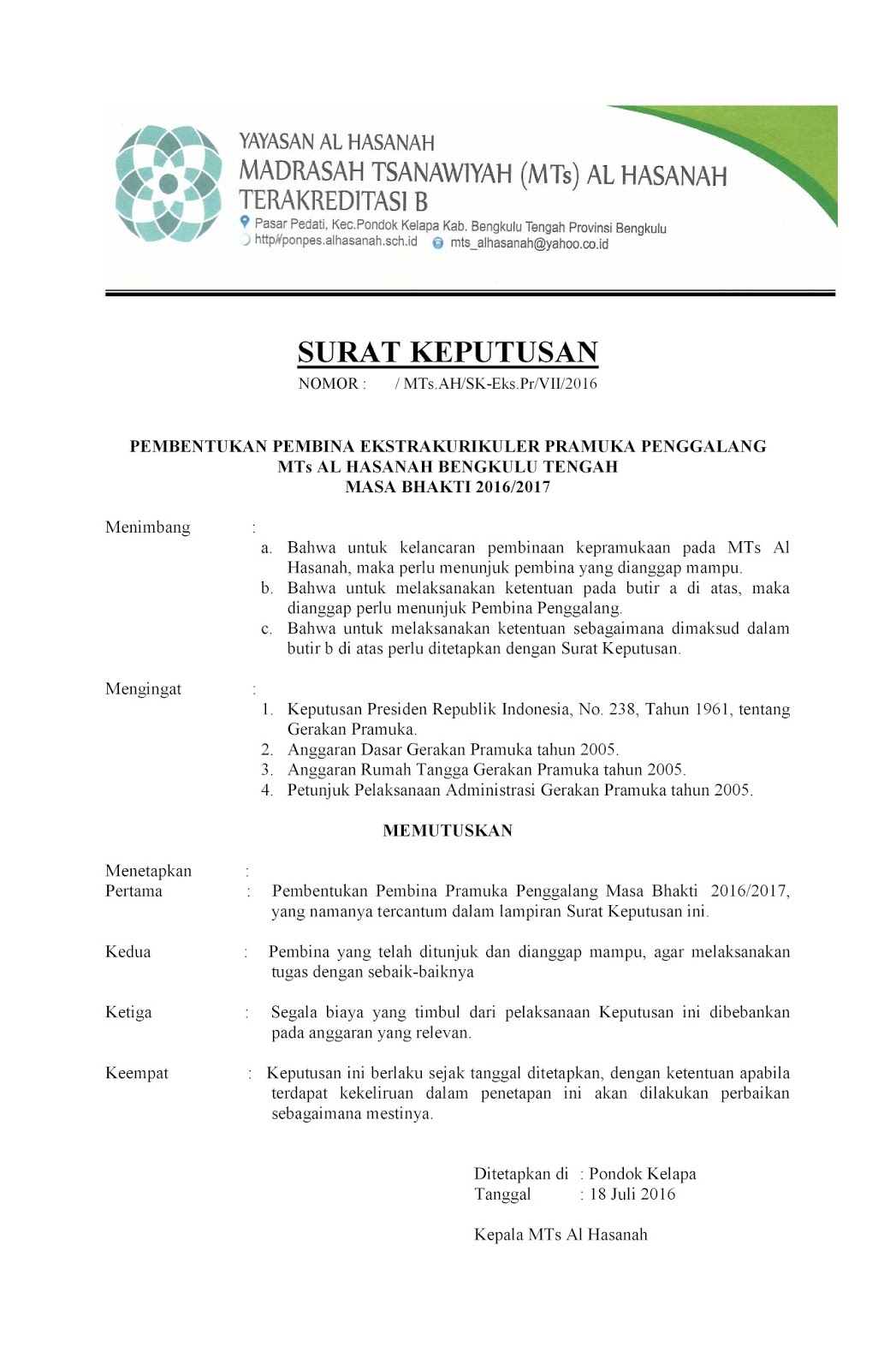 CONTOH SK PEMBINA EKSKUL PRAMUKA - GURU BERBAGI