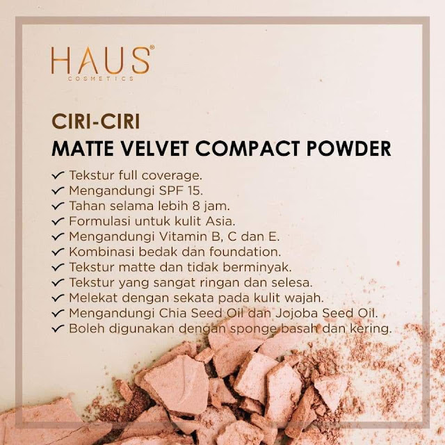 Ciri-ciri Matte Velvet Cmpact Powder By Haus Cosmetics