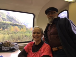 Captain Mark and wife Linda on autumn train ride in Alaska.