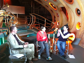 Simon Guerrier, Josie Long and Joseph Lidster in the TARDIS Simon Guerrier, Josie Long and Joseph Lidster in the TARDIS