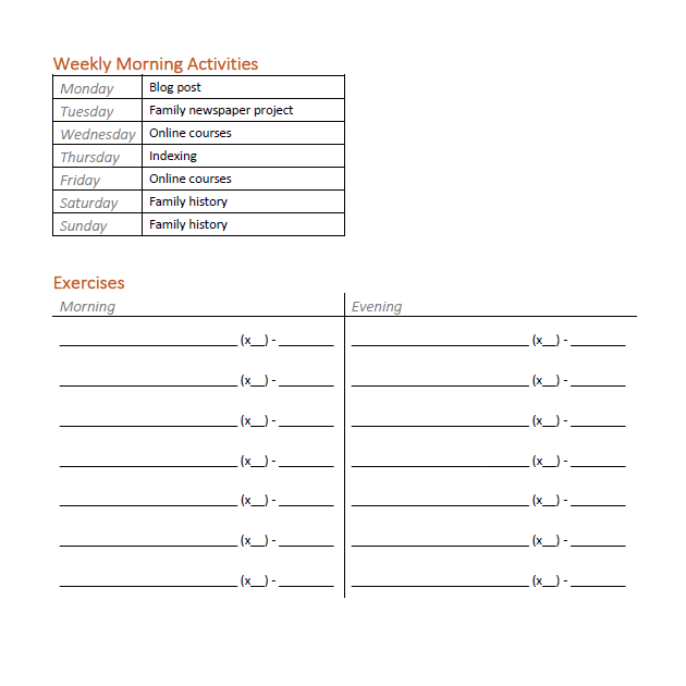 Weekly Morning Activities and Exercises