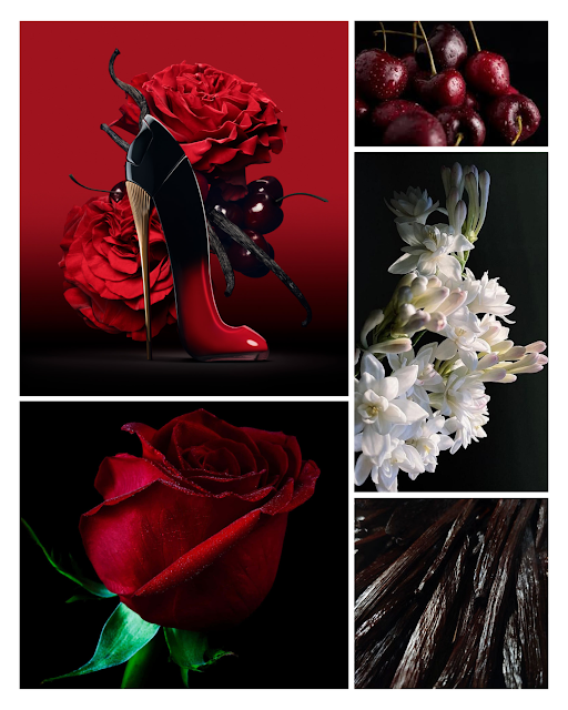 Aperçu des notes du parfum Very Good Girl Elixir Carolina Herrera avec cerise noire, rose et vanille
