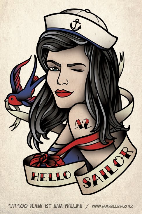 I designed this hello sailor girl tattoo for Clément Fortot.