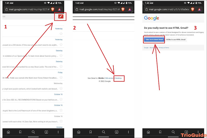 loading the latest Gmail version of Dekstop on mobile