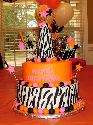 Zebra Birthday Cake on Zebra Party Hat Cake