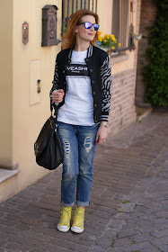 Varsity jacket, Zara boyfriend jeans, Givenchy Pandora bag, Fashion and Cookies