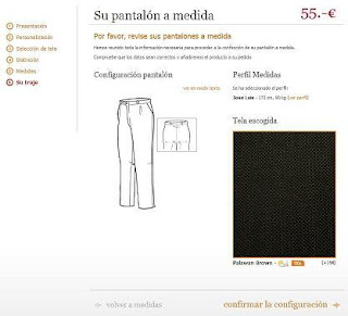 Configuración final del pantalón a medida en Tailor4Less