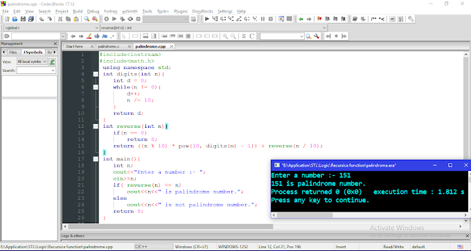 Program Program in C and C++ to check a given number is palindrome or not Using recursive function