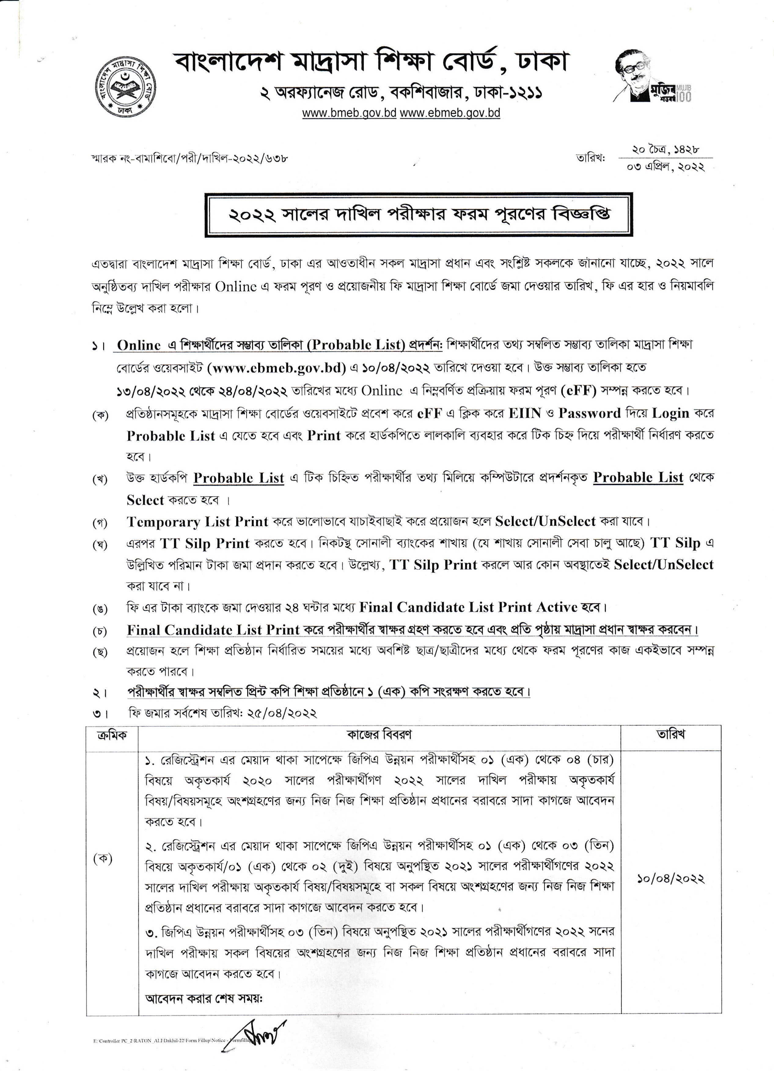 দাখিল ফরম ফিলাপ ২০২২ কত টাকা | Dakhil form fill up 2022 notice