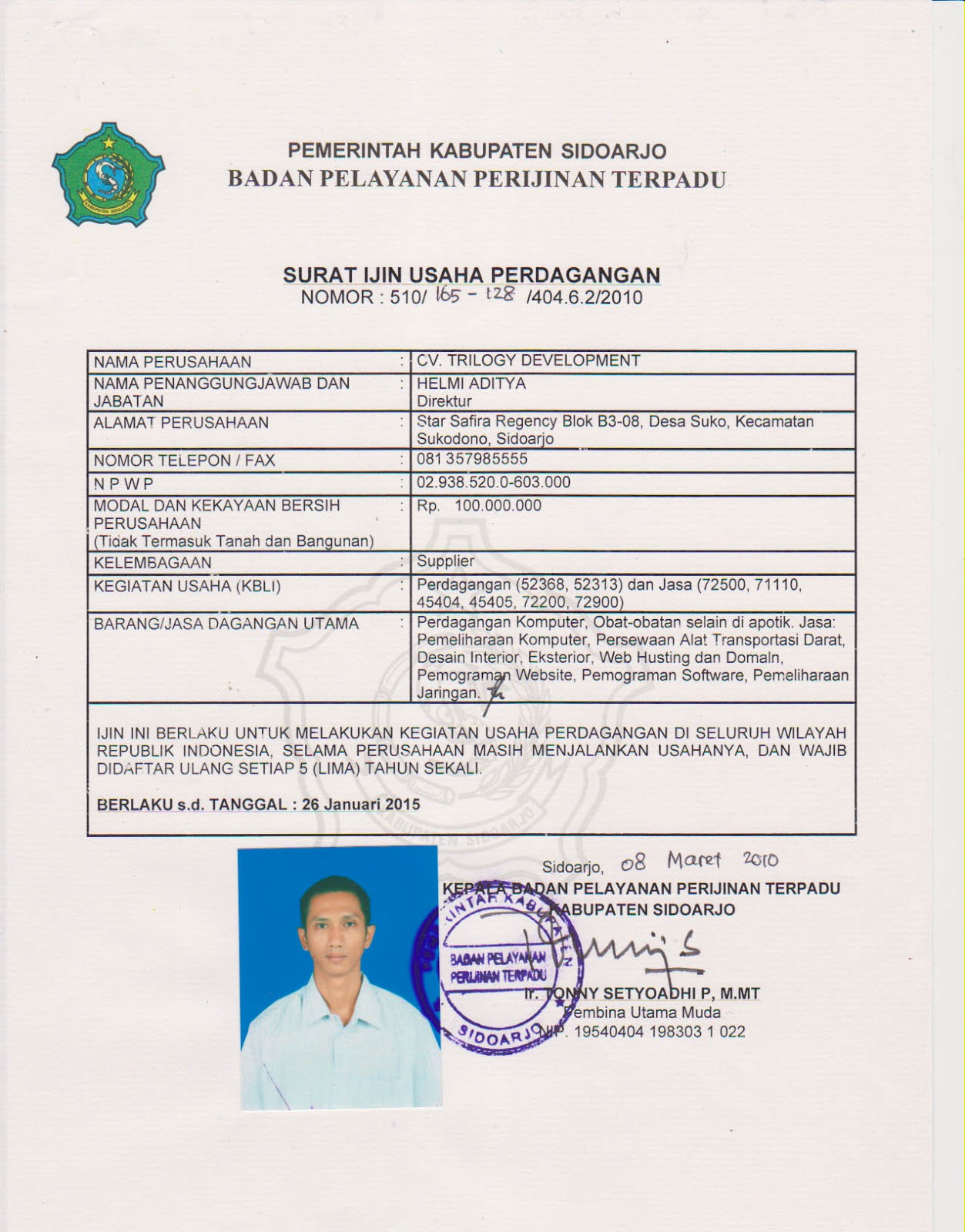 Surat Izin Usaha Perdagangan (SIUP)  Yogos-shelter