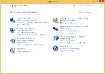 "cara buka control panel pada win 8"