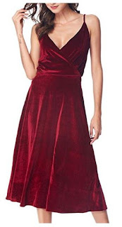 KENANCY Women's V Neck Velvet Wrap Dress Sleeveless Sexy A line Midi Cocktail Party Dresses