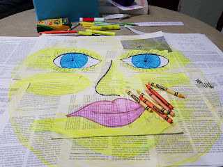 sunshine collage art with face and crayons