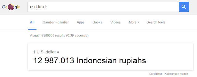 Cek kurs dollar ke rupiah dengan Search Google