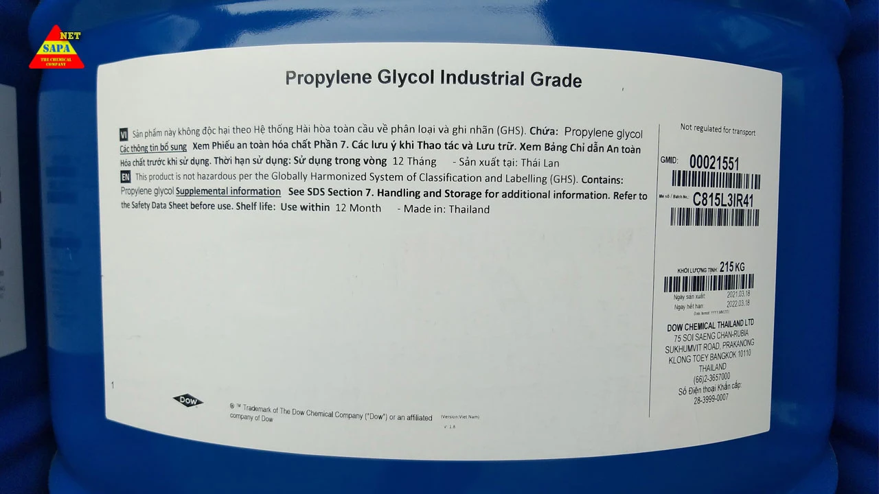 Propylene Glycol Industrial Grade (PGi) công nghiệp