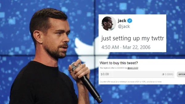 Twitter boss Jack Dorsey has his first tweet on the site for sale