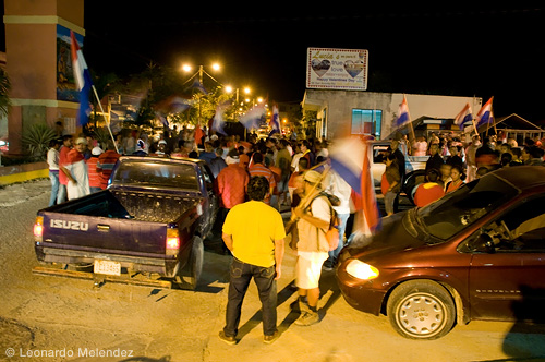 UDP supporters celebrating a victorious municipal election 2009 on Queen Victoria Avenue, Orange Walk Town.