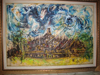 Pelukis: Affandi Tahun: 1983 Judul : " Borobudur Pagi Hari " Ukuran : 150cm X 200cm Media : Oil on Canvas