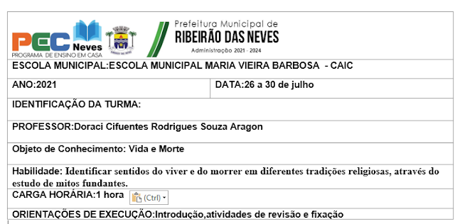 ATIVIDADES DE 26 A 30 DE JULHO! Crenças sobre a morte!