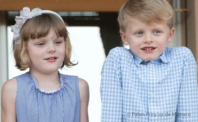 Princess Gabriella wore a newstripe-print tiered dress from Il Gufo.  Prince Albert and Hereditary Prince Jacques.