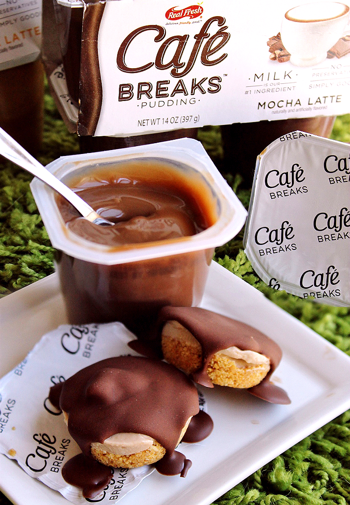 Mocha Caramel Latte Cheesecake Bites made with Cafe Breaks- I #LoveCakeBreaks- Real Milk is the #1 ingredient in these preservative, gluten, free coffee flavored pudding packs. I can enjoy a 100 calorie cup on the go and have a 'me moment' anywhere! (AD)
