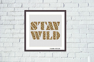 Stay wild leopard print typography cross stitch pattern, Tango Stitch