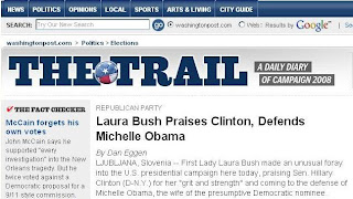 Laura Bush Praises Clinton, Defends Michelle Obama