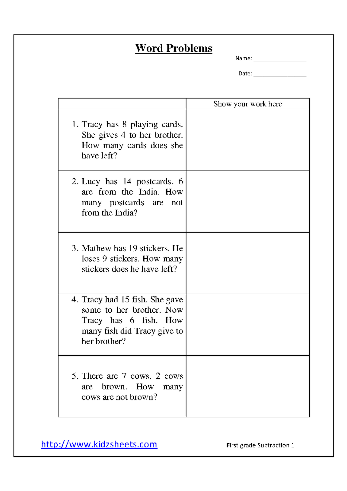 first grade math word problems addition and subtraction