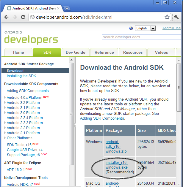 Android(meda): Installing Android Development Tools in Windows