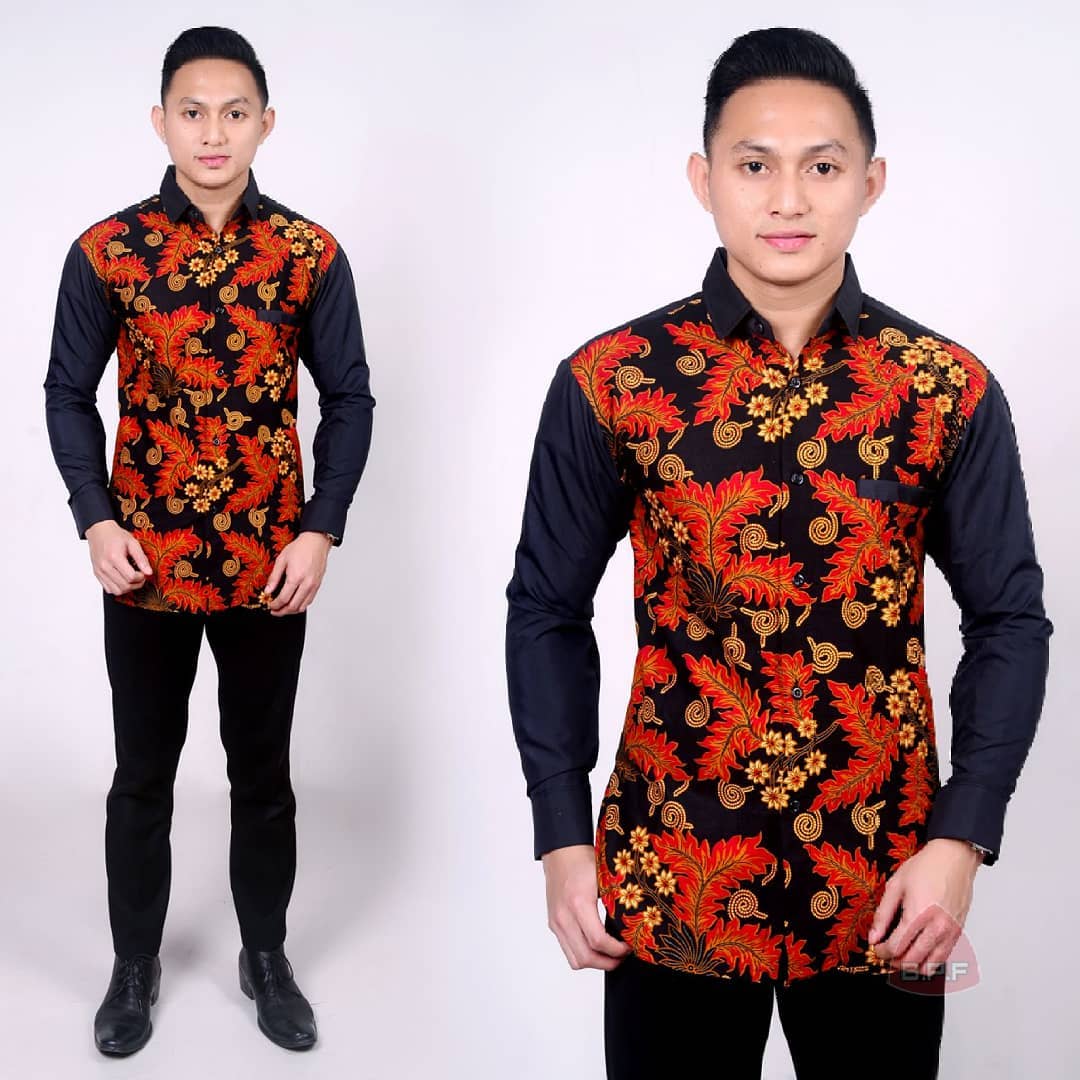 Model Batik Pria Kombinasi Polos  Lengan Panjang Dan Pendek 