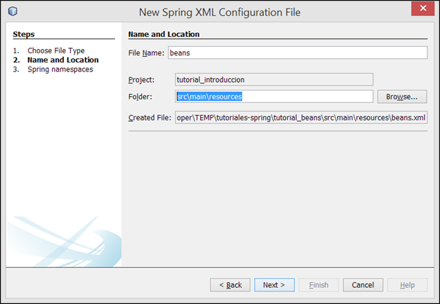 Ubicación del archivo beans.xml para spring