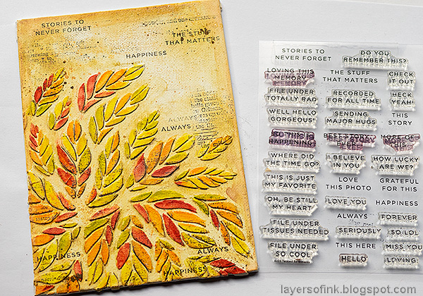 Layers of ink - Tumbling Leaves Canvas Tutorial by Anna-Karin Evaldsson. Stamp the background.