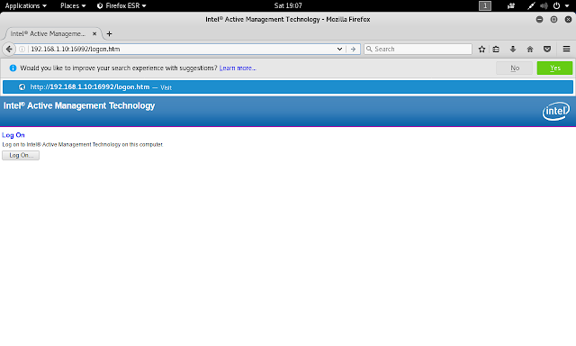 Schermata di Log On Intel Active Management Technology