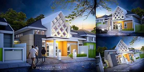 Rumah  modern minimalis satu lantai dengan kanopi teras unik