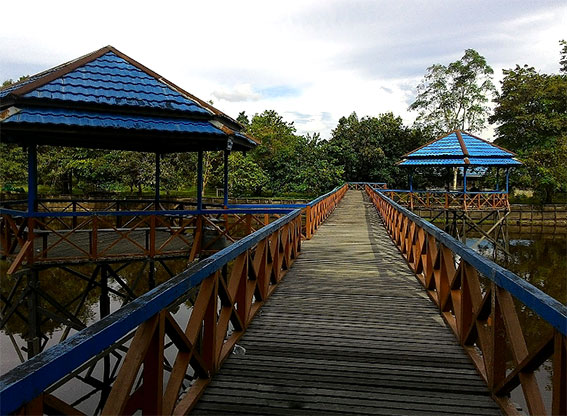 Jembatan Kayu di Danau Mupa Kencana