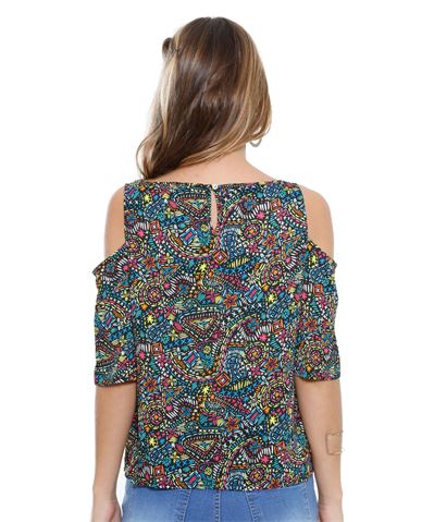 Moda Blusa Open Shoulder Crepe