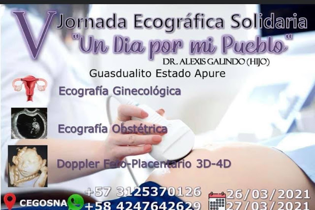 ALTO APURE: V Jornada Solidaria Ecográfica "Un Día Por Mi Pueblo", viernes 26 y sábado 27 de marzo de 2021 en Guasdualito.