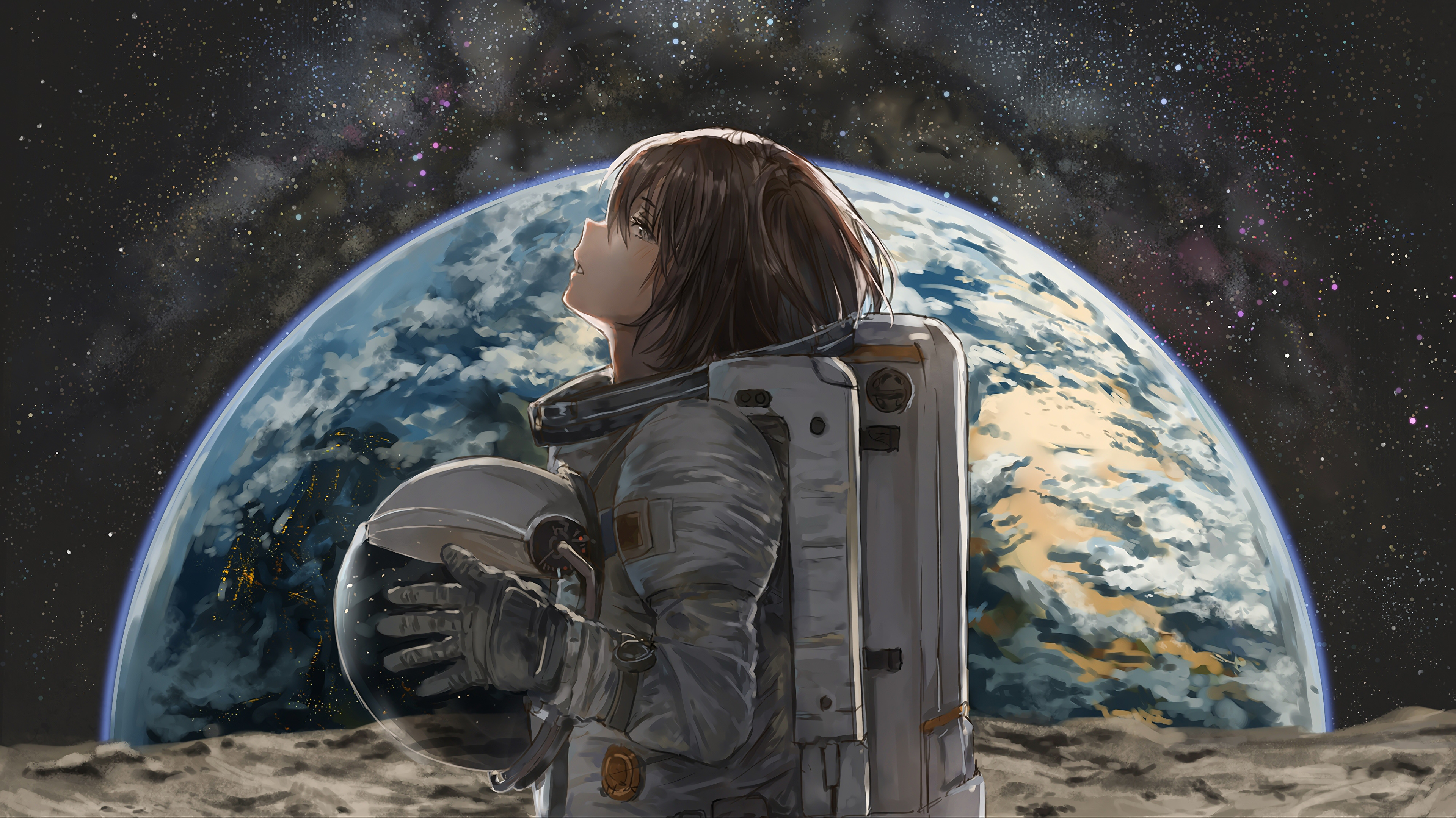 Space Astronaut Anime Girl  Earth  4K 3840x2160 19 